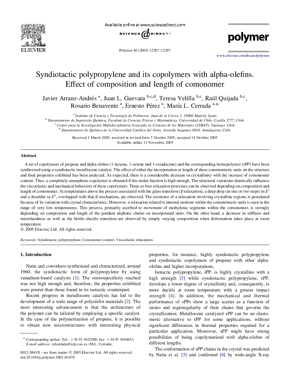 Syndiotactic polypropylene and its copolymers with alpha-olefins. Effect of composition and length of comonomer