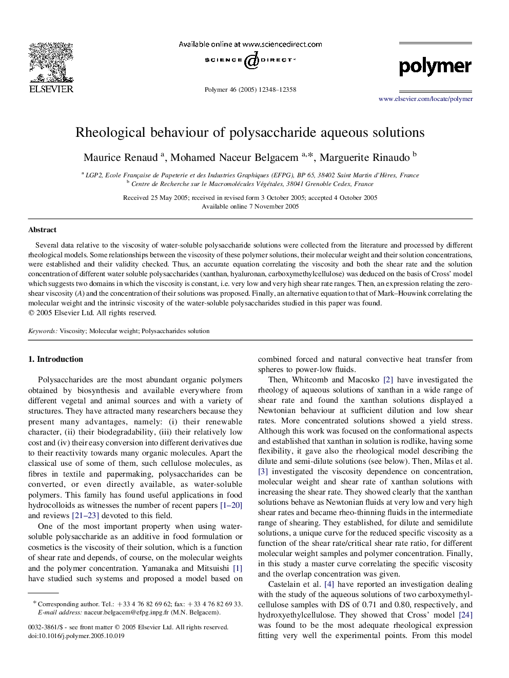 Rheological behaviour of polysaccharide aqueous solutions