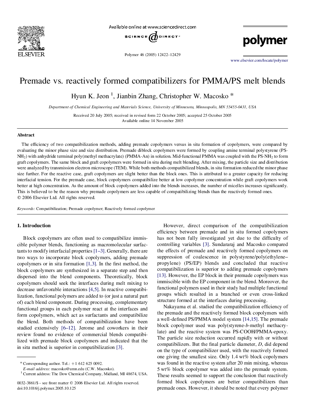 Premade vs. reactively formed compatibilizers for PMMA/PS melt blends