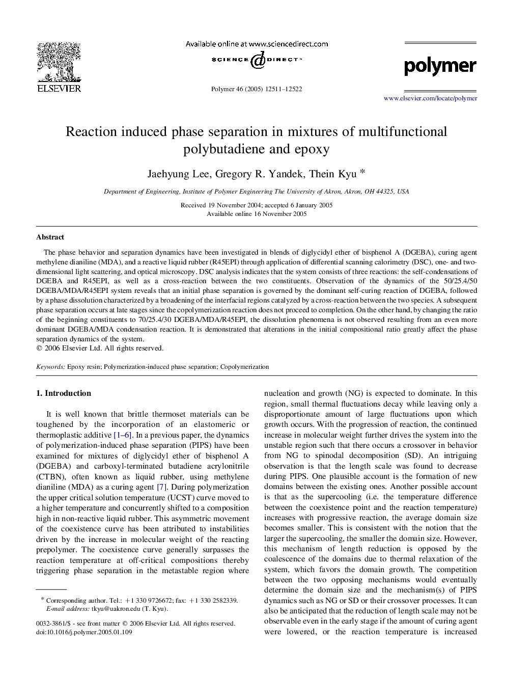 Reaction induced phase separation in mixtures of multifunctional polybutadiene and epoxy