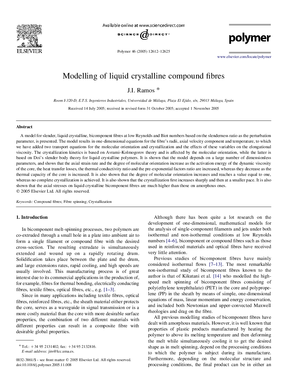 Modelling of liquid crystalline compound fibres