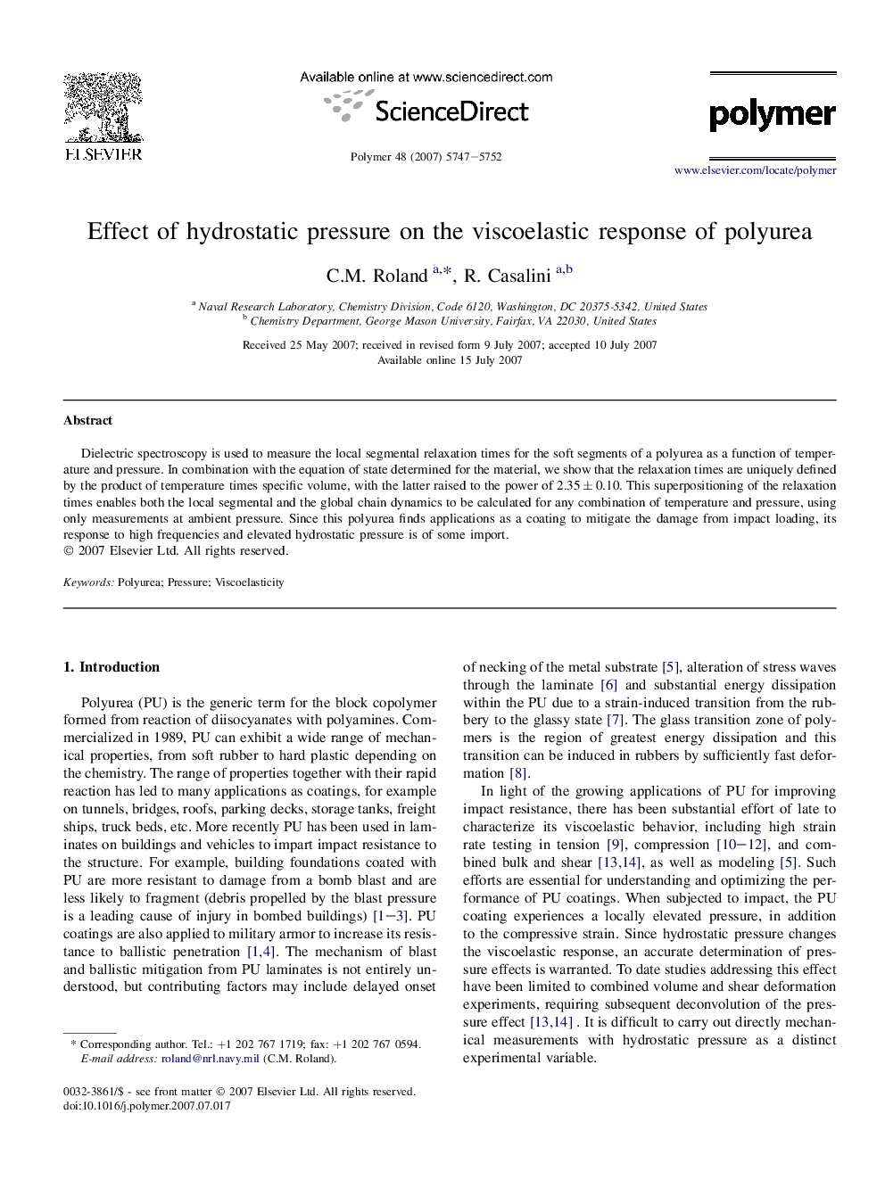 Effect of hydrostatic pressure on the viscoelastic response of polyurea