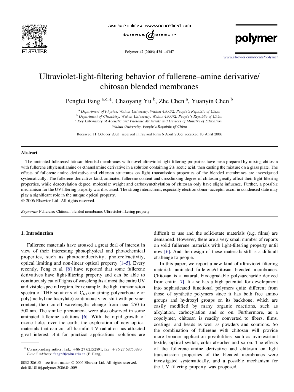 Ultraviolet-light-filtering behavior of fullerene-amine derivative/chitosan blended membranes