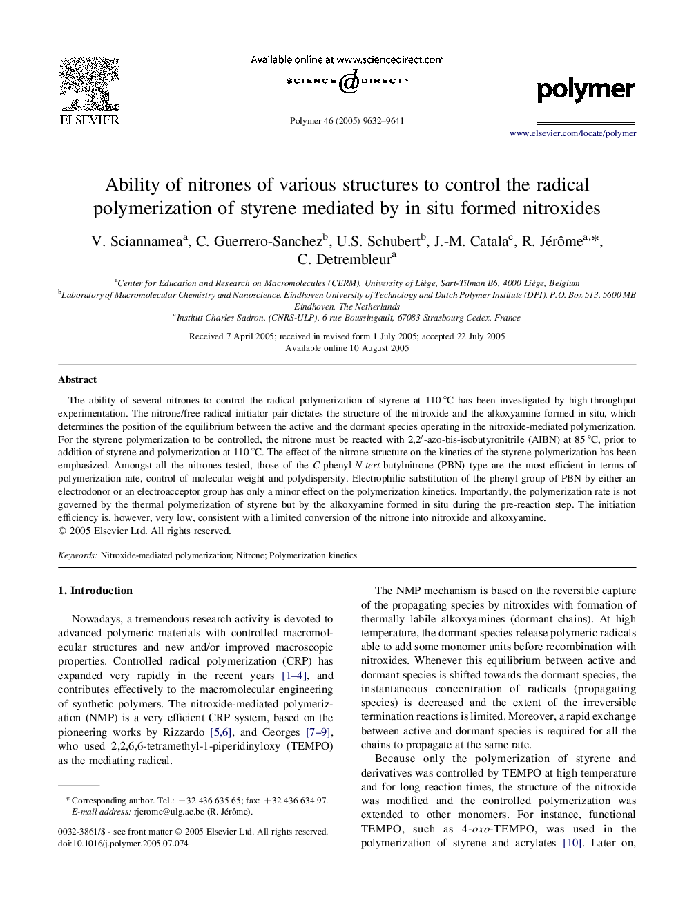 Ability of nitrones of various structures to control the radical polymerization of styrene mediated by in situ formed nitroxides
