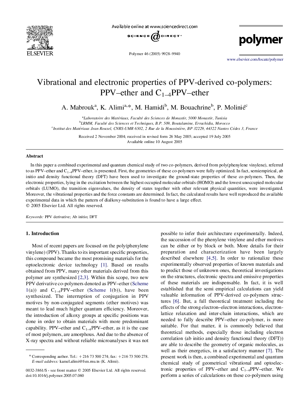 Vibrational and electronic properties of PPV-derived co-polymers: PPV-ether and C1-4PPV-ether