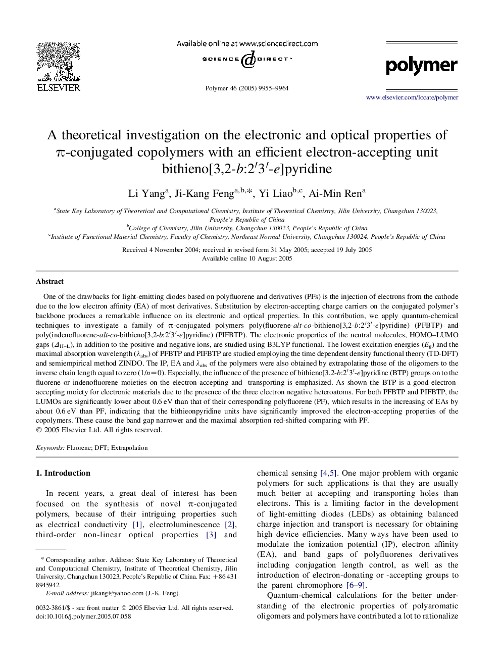 A theoretical investigation on the electronic and optical properties of Ï-conjugated copolymers with an efficient electron-accepting unit bithieno[3,2-b:2â²3â²-e]pyridine