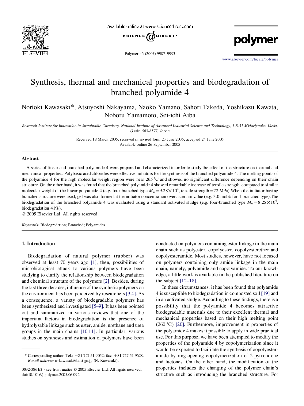 Synthesis, thermal and mechanical properties and biodegradation of branched polyamide 4