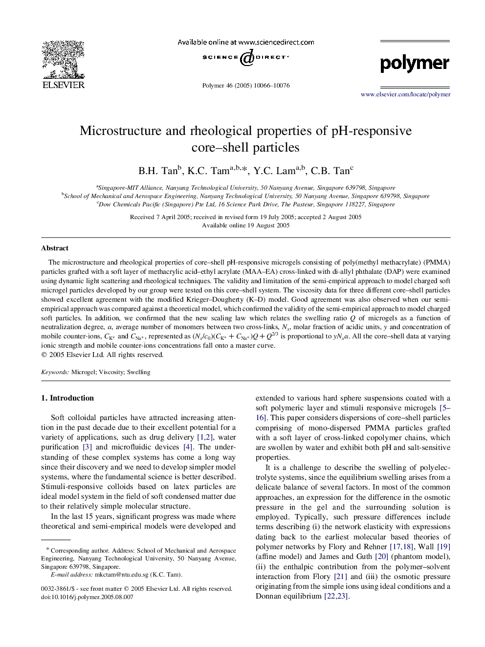 Microstructure and rheological properties of pH-responsive core-shell particles