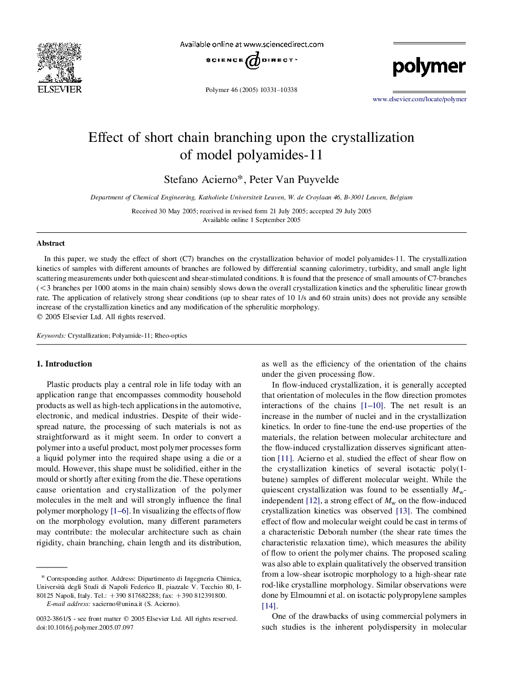 Effect of short chain branching upon the crystallization of model polyamides-11