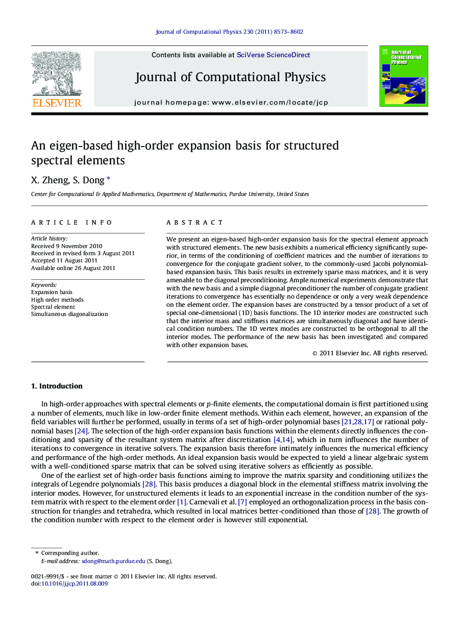 An eigen-based high-order expansion basis for structured spectral elements