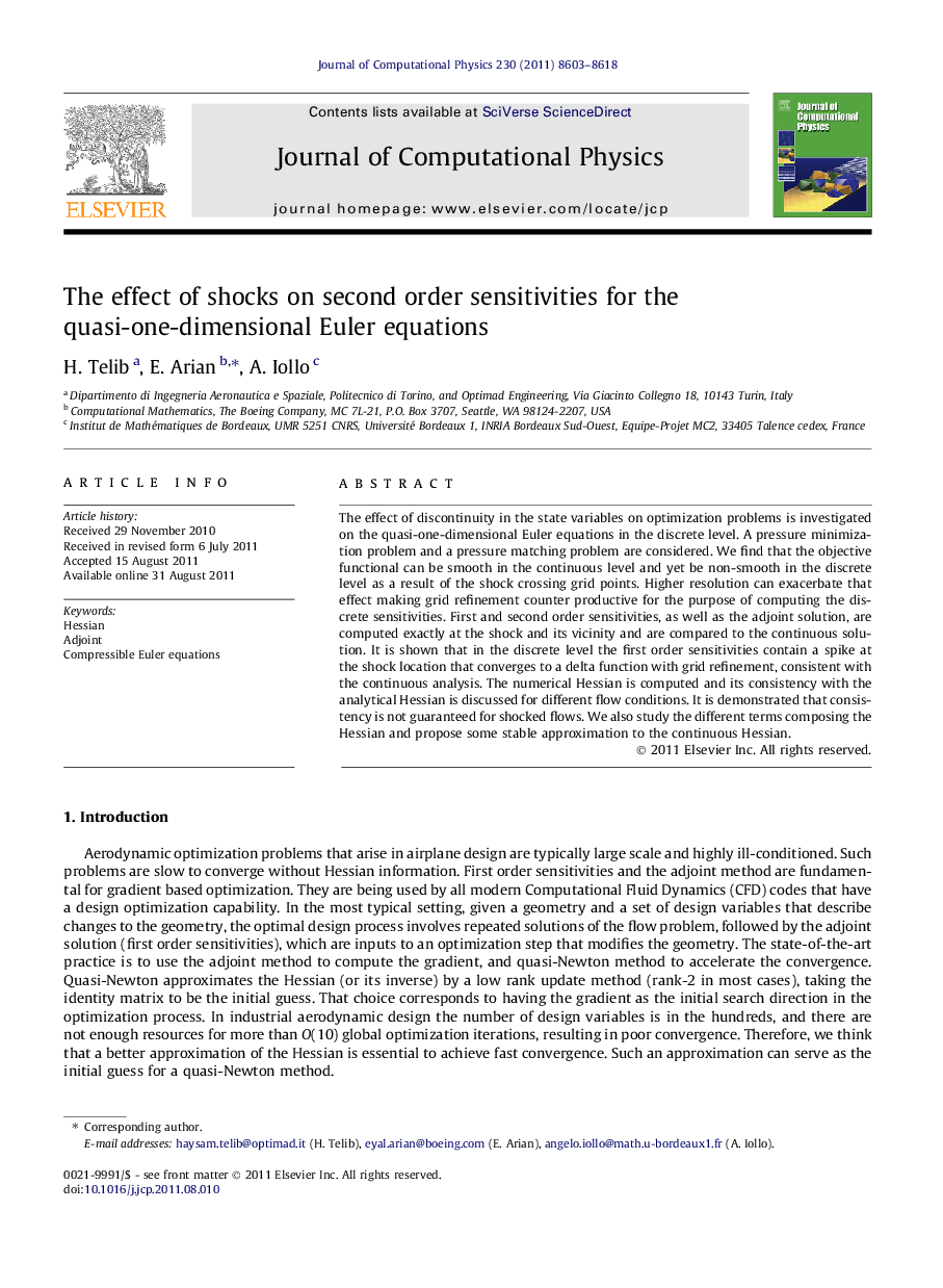 The effect of shocks on second order sensitivities for the quasi-one-dimensional Euler equations