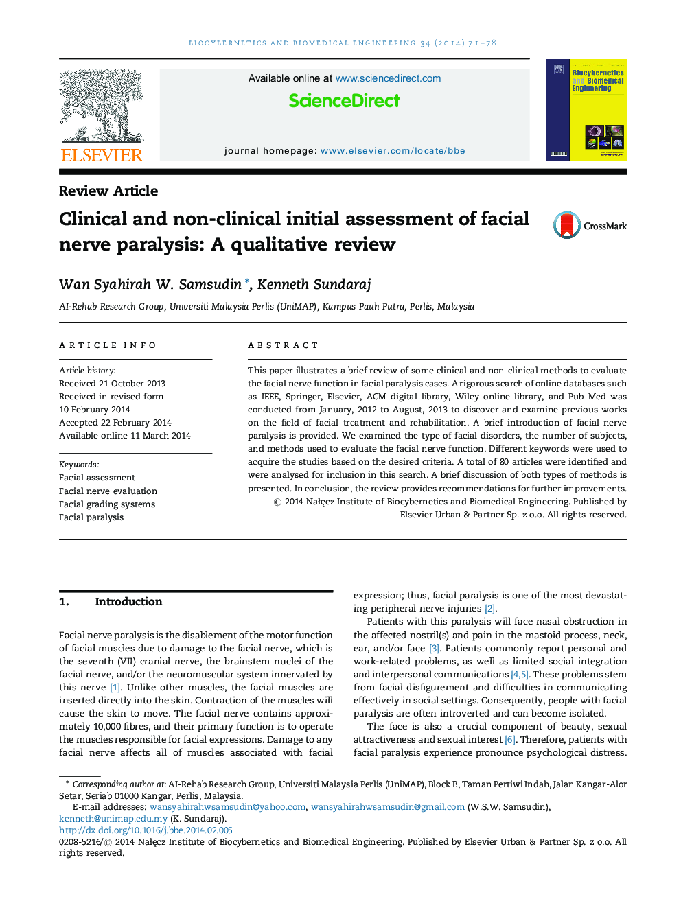 Clinical and non-clinical initial assessment of facial nerve paralysis: A qualitative review
