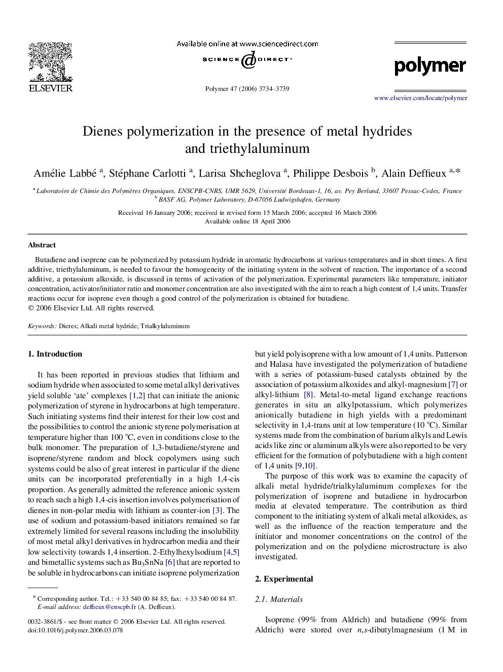 Dienes polymerization in the presence of metal hydrides and triethylaluminum