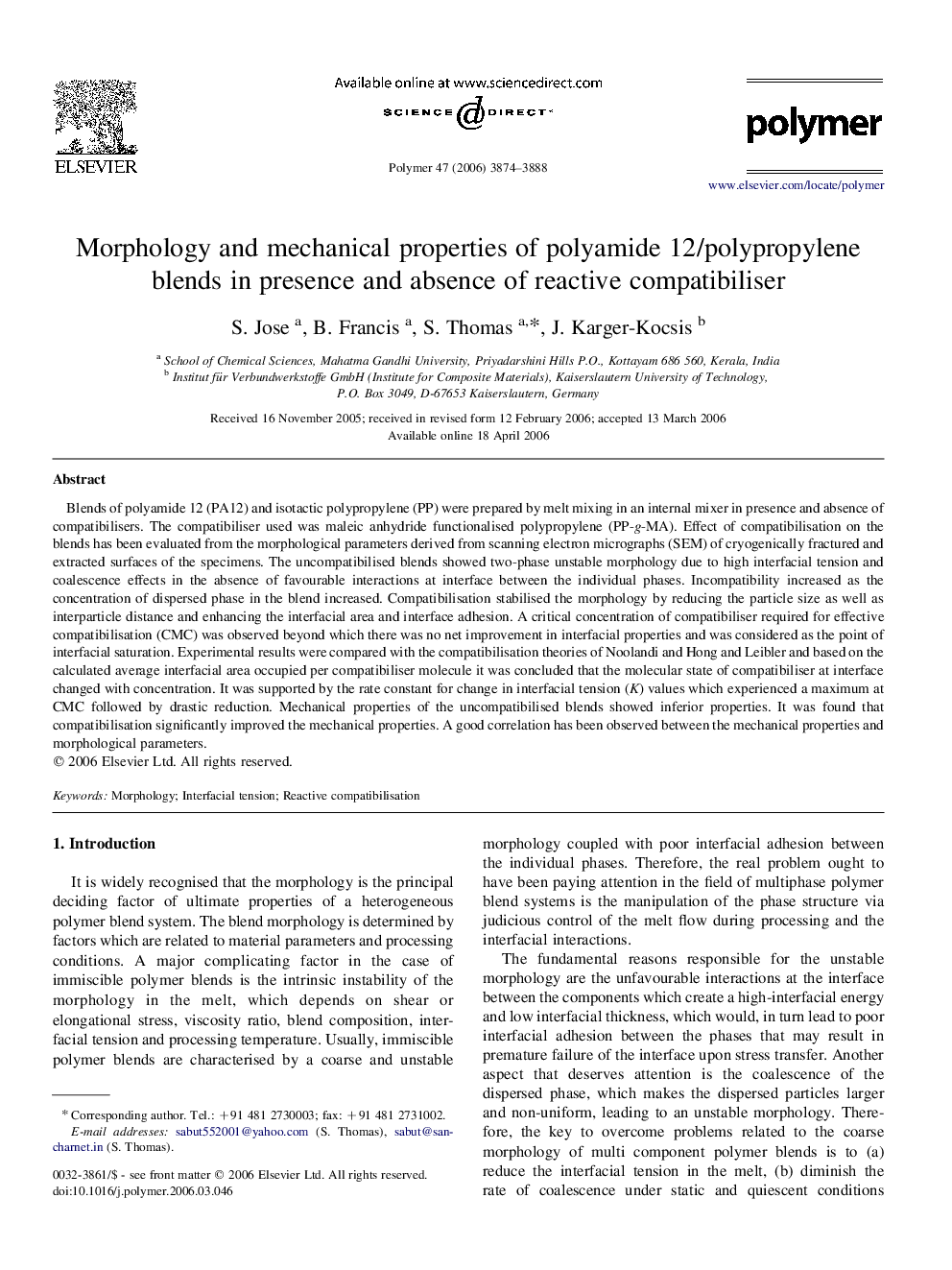 Morphology and mechanical properties of polyamide 12/polypropylene blends in presence and absence of reactive compatibiliser