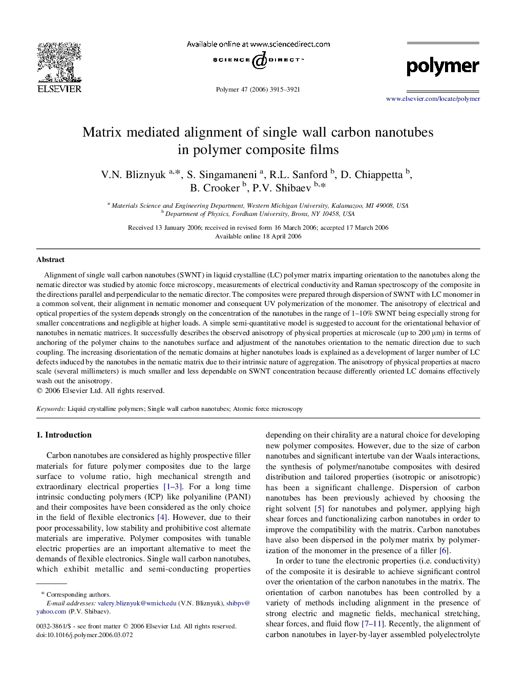 Matrix mediated alignment of single wall carbon nanotubes in polymer composite films