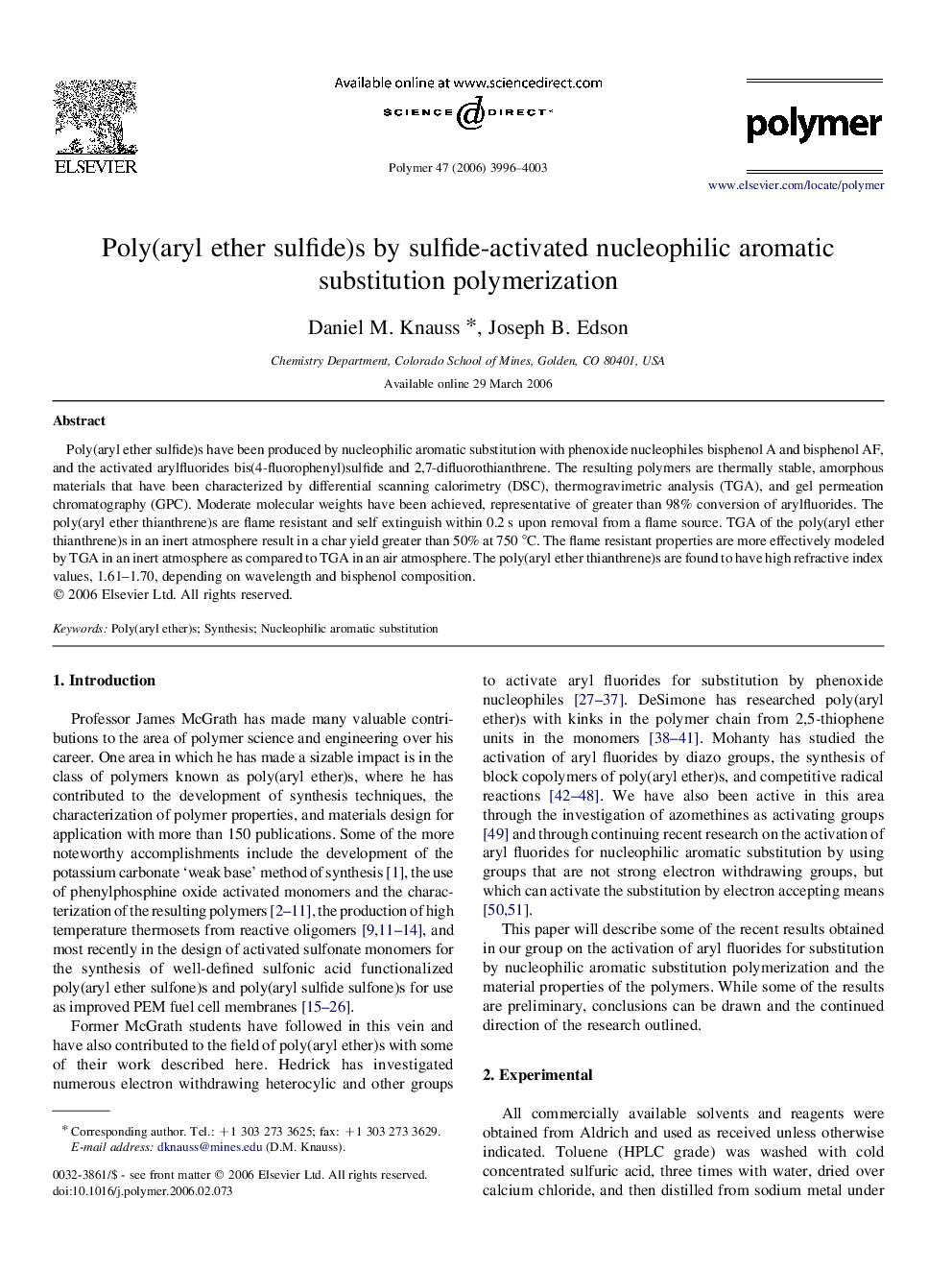 Poly(aryl ether sulfide)s by sulfide-activated nucleophilic aromatic substitution polymerization