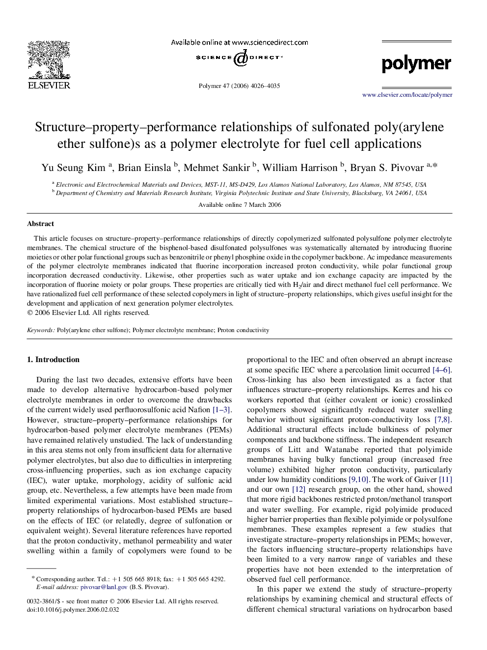 Structure-property-performance relationships of sulfonated poly(arylene ether sulfone)s as a polymer electrolyte for fuel cell applications