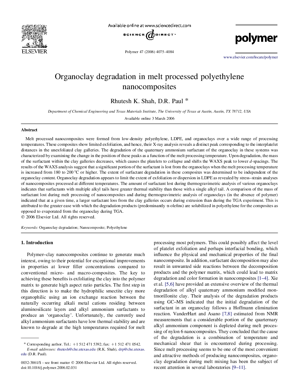 Organoclay degradation in melt processed polyethylene nanocomposites