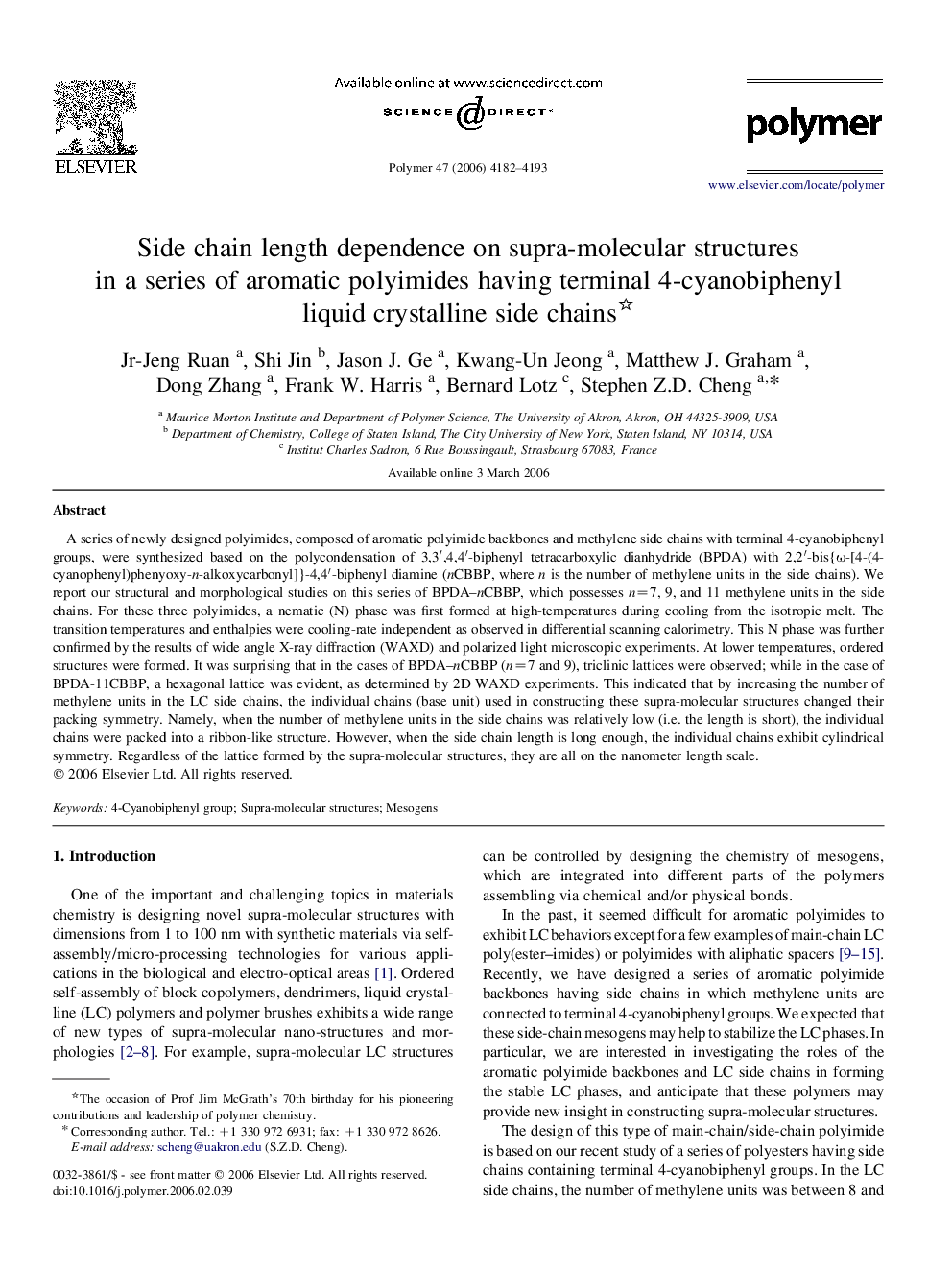 Side chain length dependence on supra-molecular structures in a series of aromatic polyimides having terminal 4-cyanobiphenyl liquid crystalline side chains