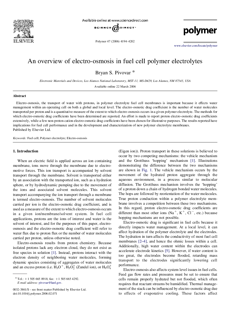 An overview of electro-osmosis in fuel cell polymer electrolytes