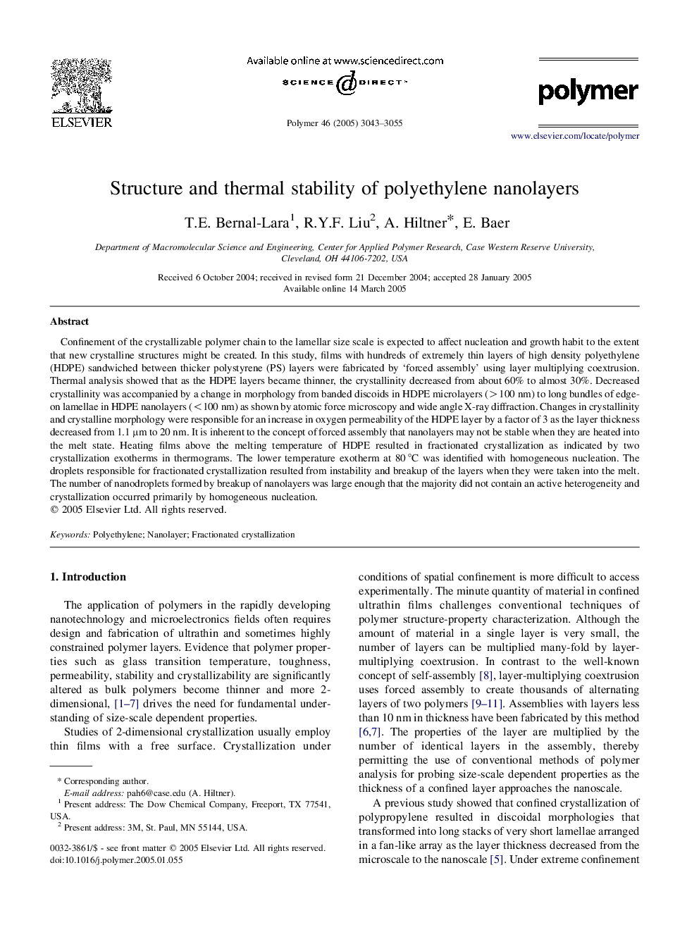 Structure and thermal stability of polyethylene nanolayers