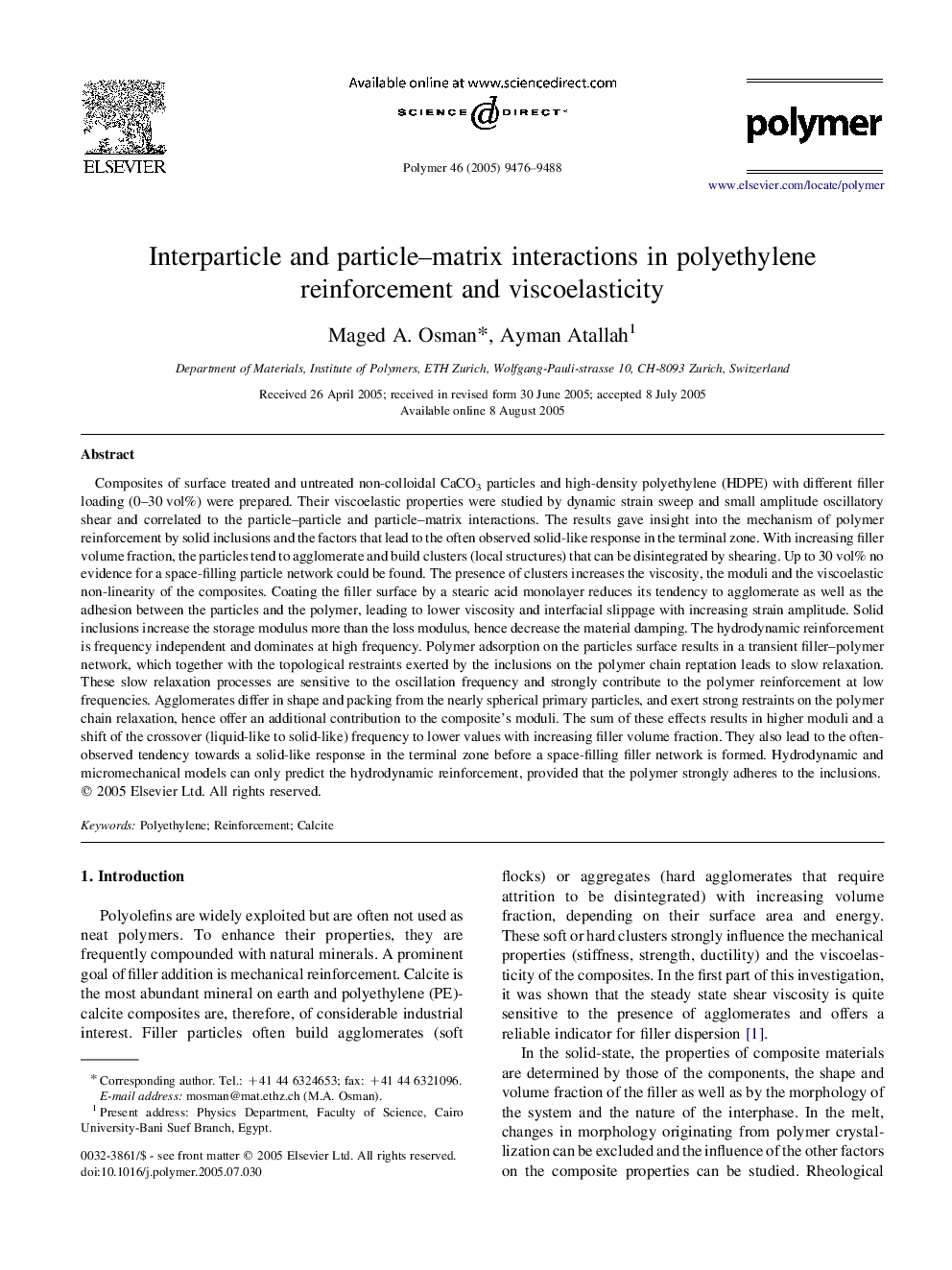 Interparticle and particle-matrix interactions in polyethylene reinforcement and viscoelasticity