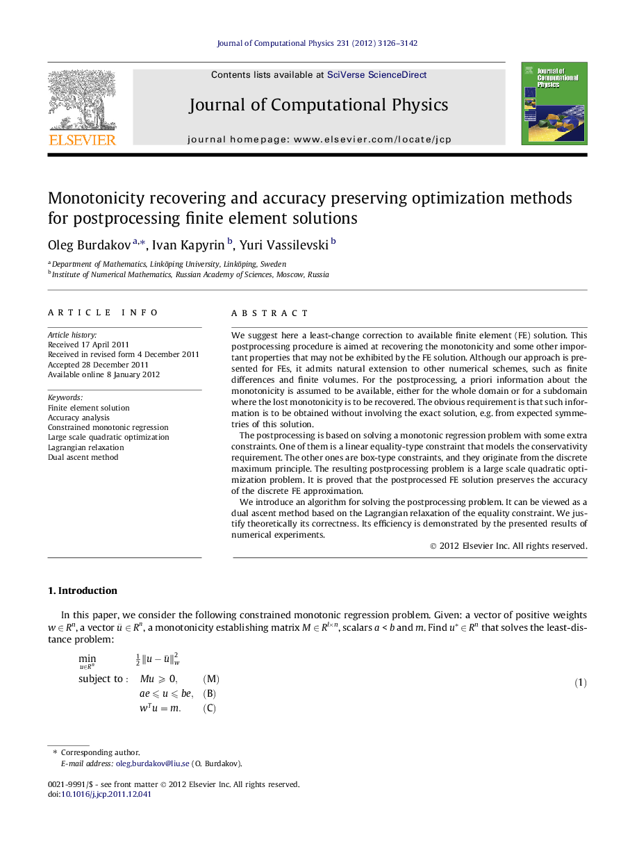 Monotonicity recovering and accuracy preserving optimization methods for postprocessing finite element solutions