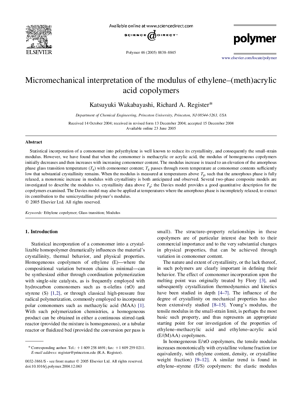 Micromechanical interpretation of the modulus of ethylene-(meth)acrylic acid copolymers