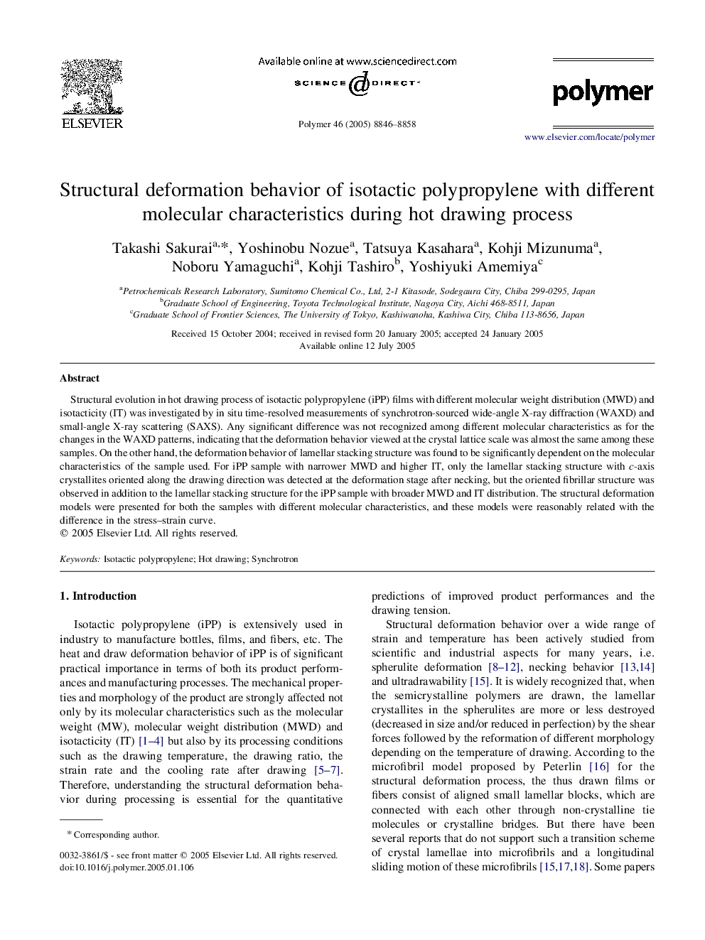 Structural deformation behavior of isotactic polypropylene with different molecular characteristics during hot drawing process