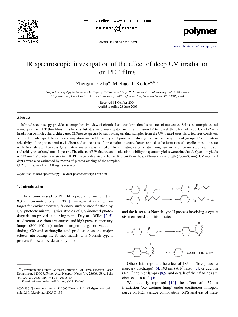 IR spectroscopic investigation of the effect of deep UV irradiation on PET films