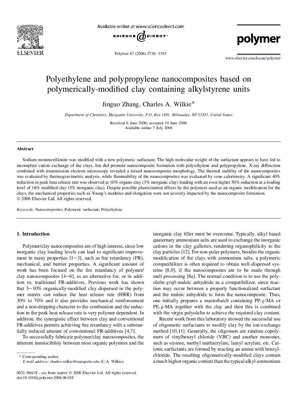 Polyethylene and polypropylene nanocomposites based on polymerically-modified clay containing alkylstyrene units