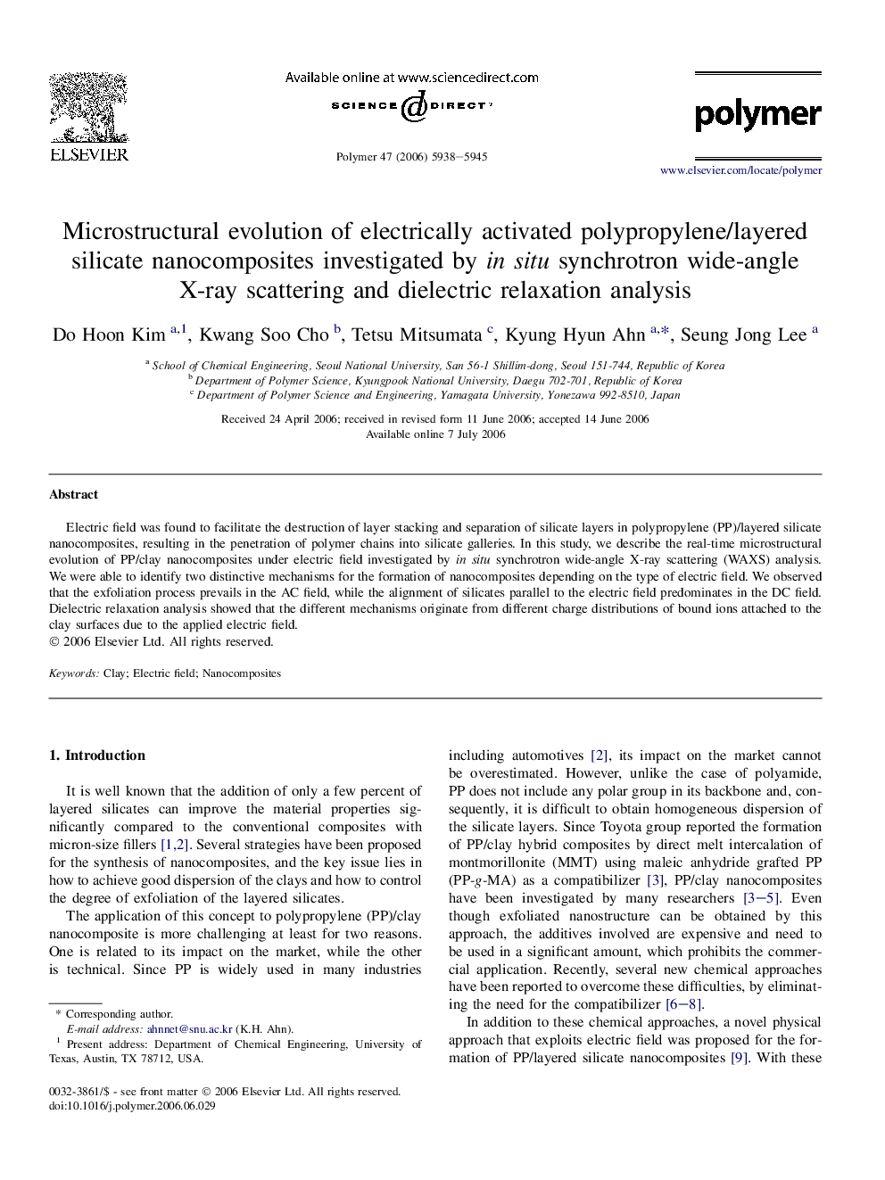 Microstructural evolution of electrically activated polypropylene/layered silicate nanocomposites investigated by in situ synchrotron wide-angle X-ray scattering and dielectric relaxation analysis