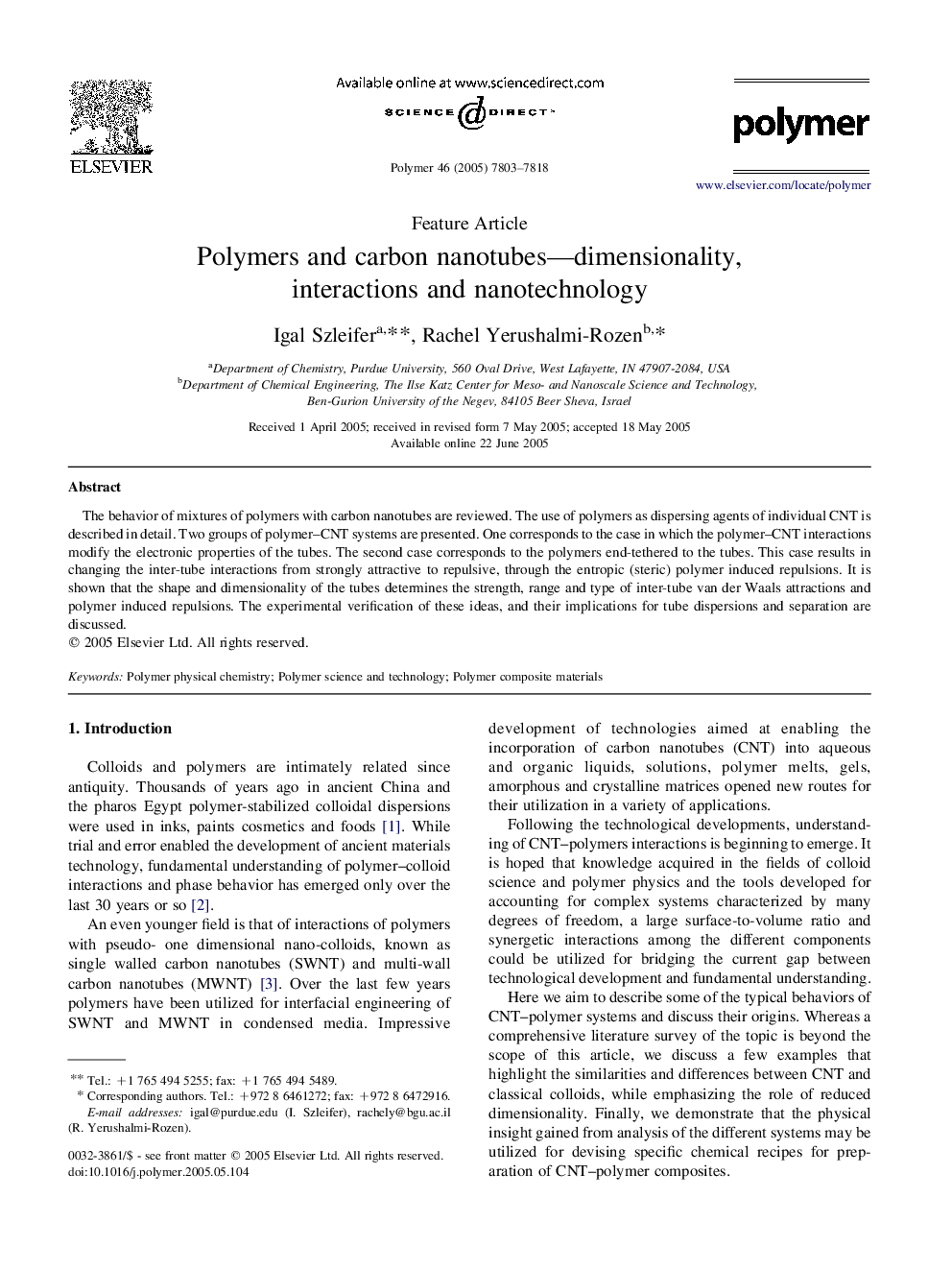 Polymers and carbon nanotubes-dimensionality, interactions and nanotechnology