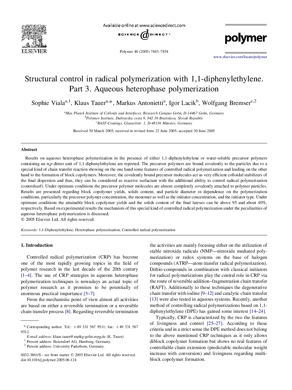 Structural control in radical polymerization with 1,1-diphenylethylene. Part 3. Aqueous heterophase polymerization