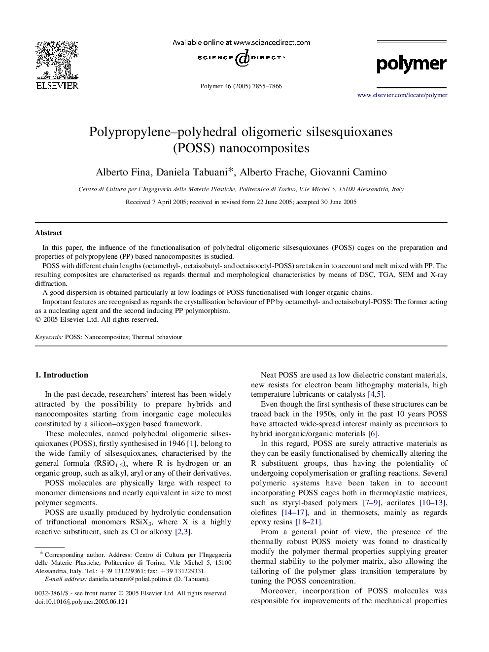Polypropylene-polyhedral oligomeric silsesquioxanes (POSS) nanocomposites