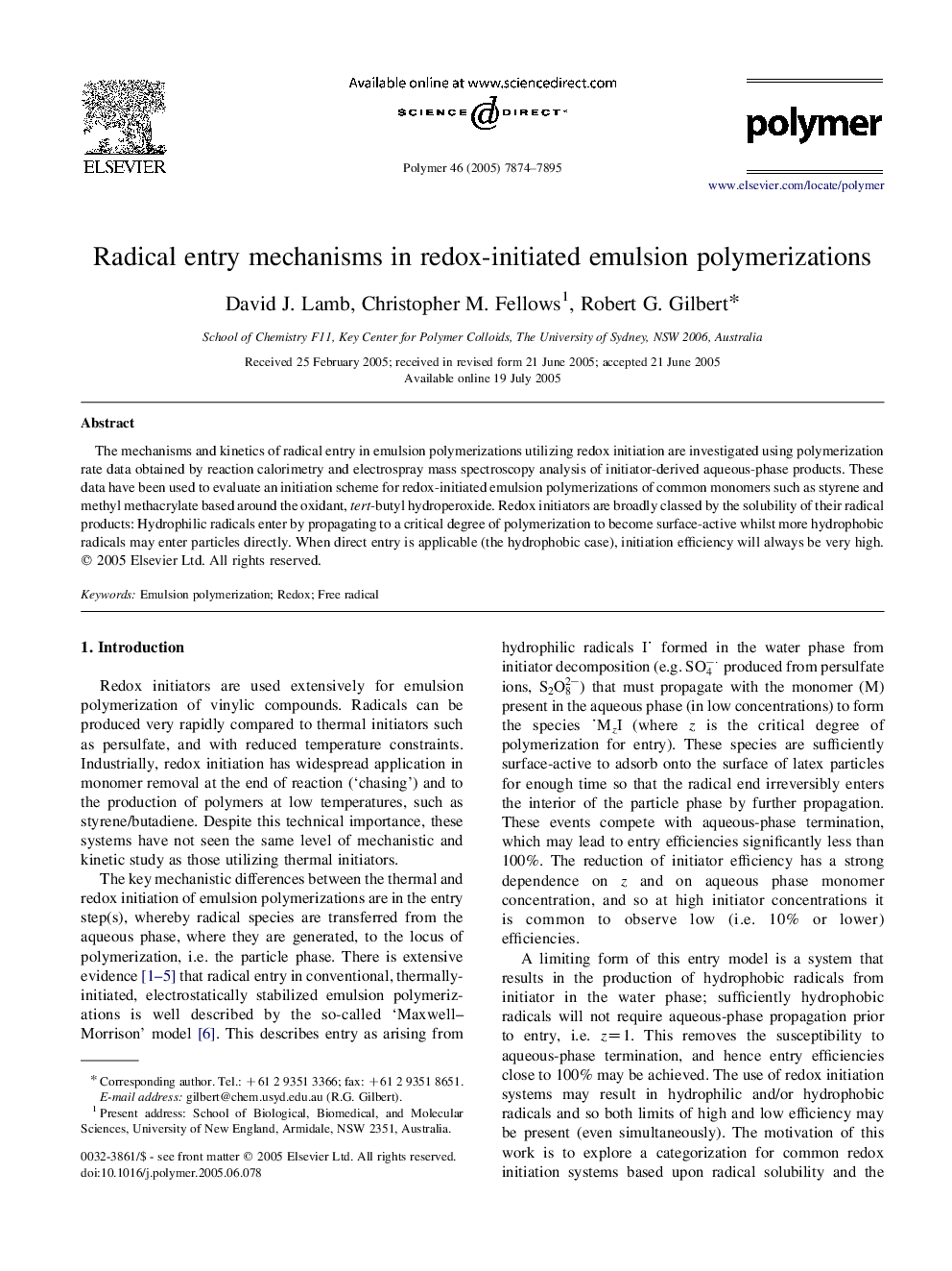 Radical entry mechanisms in redox-initiated emulsion polymerizations