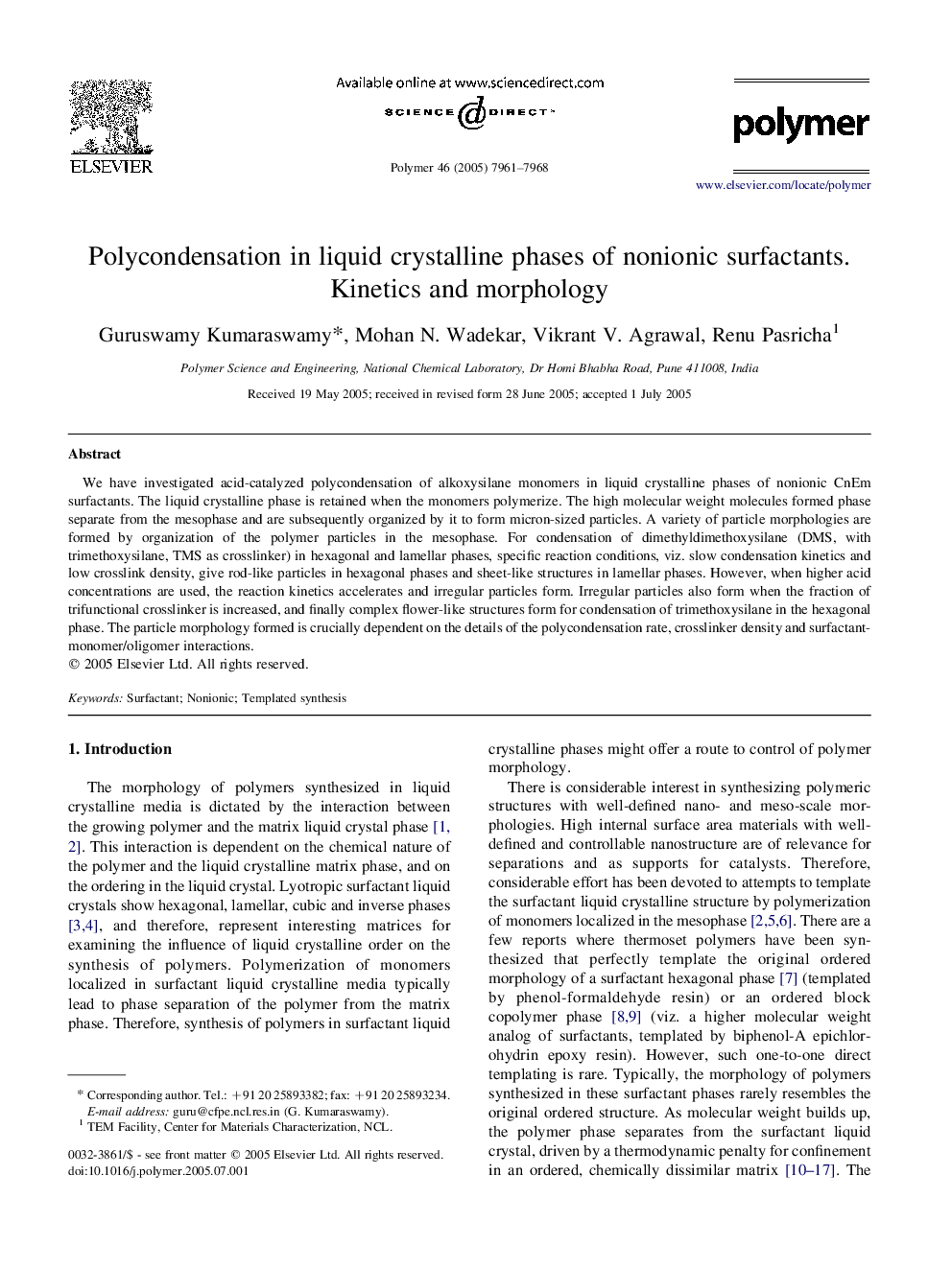 Polycondensation in liquid crystalline phases of nonionic surfactants. Kinetics and morphology