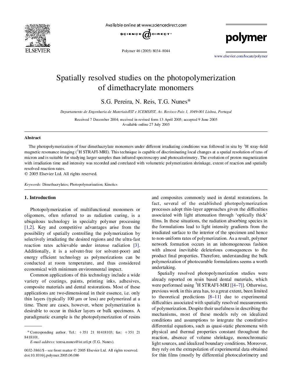 Spatially resolved studies on the photopolymerization of dimethacrylate monomers