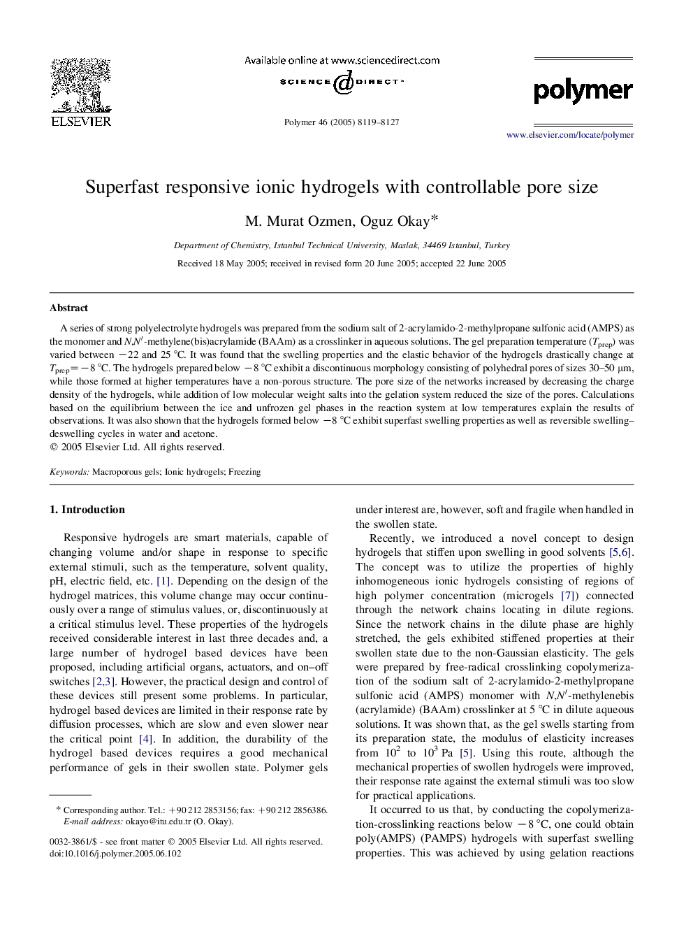 Superfast responsive ionic hydrogels with controllable pore size