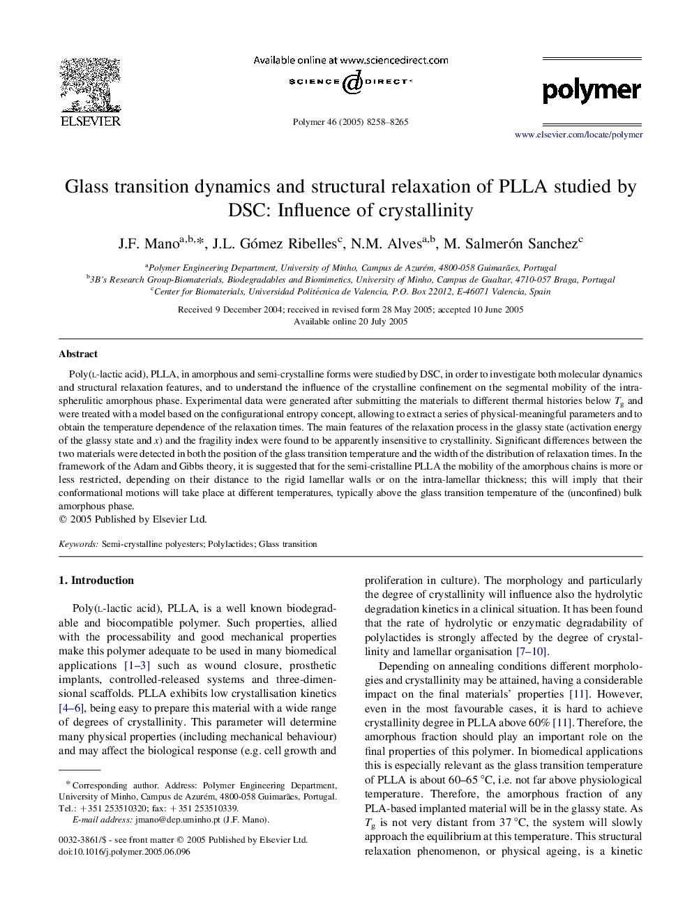 Glass transition dynamics and structural relaxation of PLLA studied by DSC: Influence of crystallinity