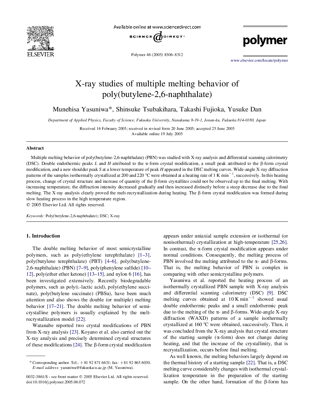 X-ray studies of multiple melting behavior of poly(butylene-2,6-naphthalate)