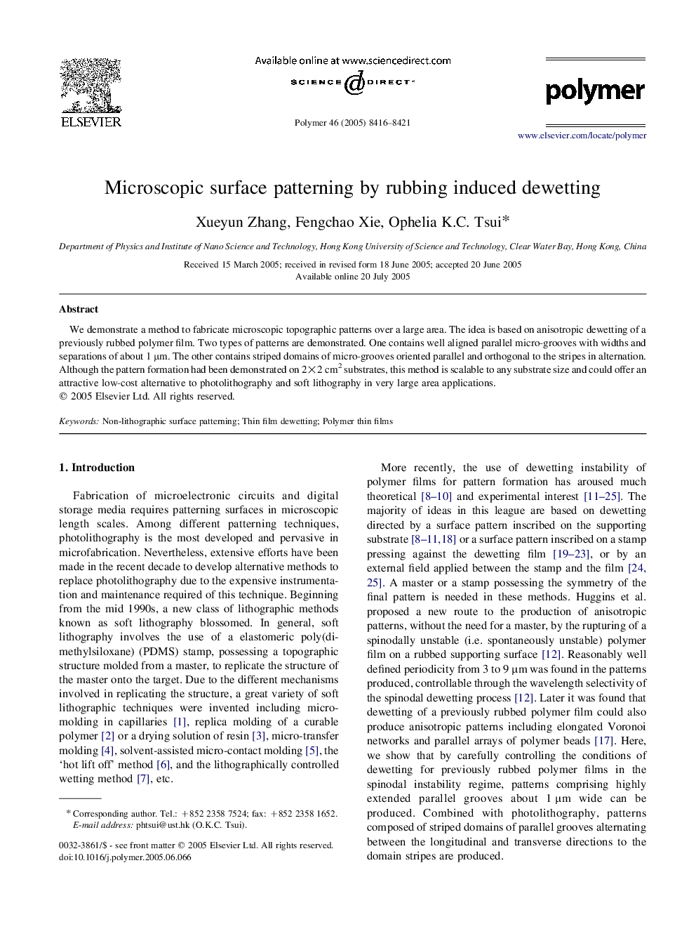 Microscopic surface patterning by rubbing induced dewetting