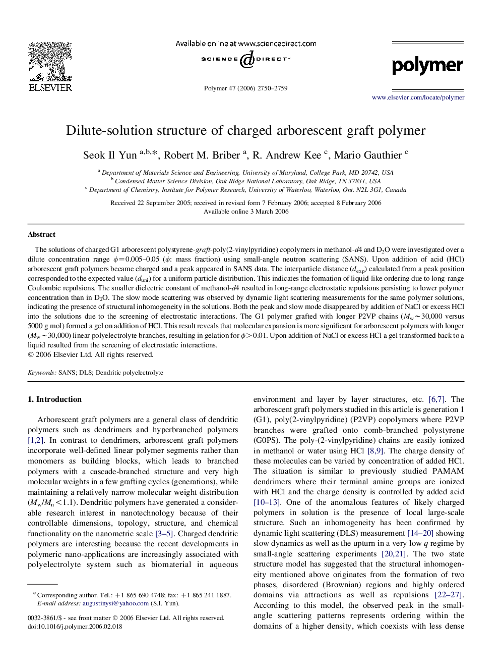 Dilute-solution structure of charged arborescent graft polymer