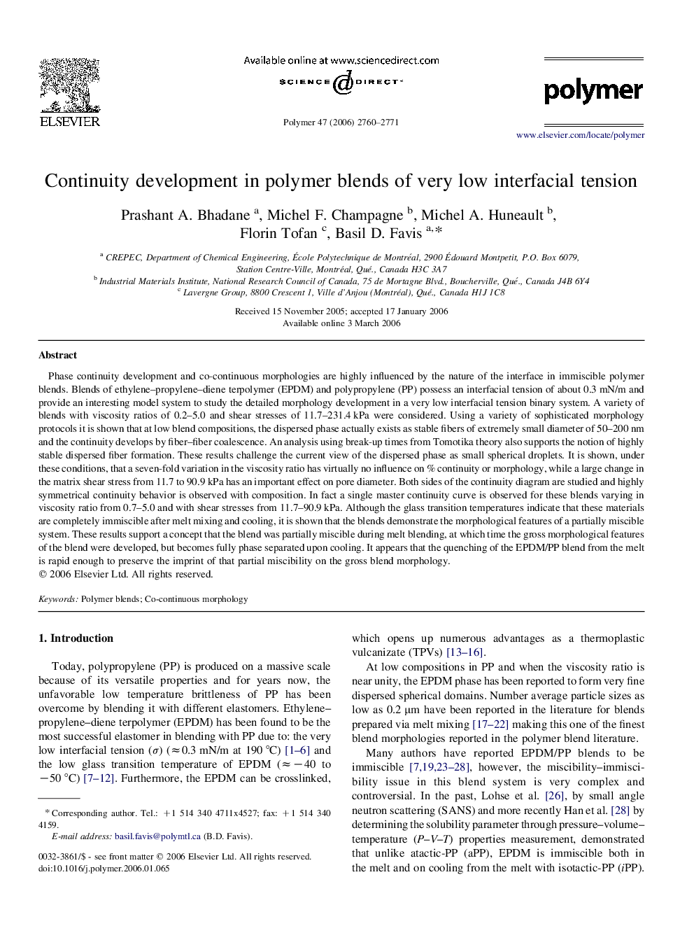 Continuity development in polymer blends of very low interfacial tension