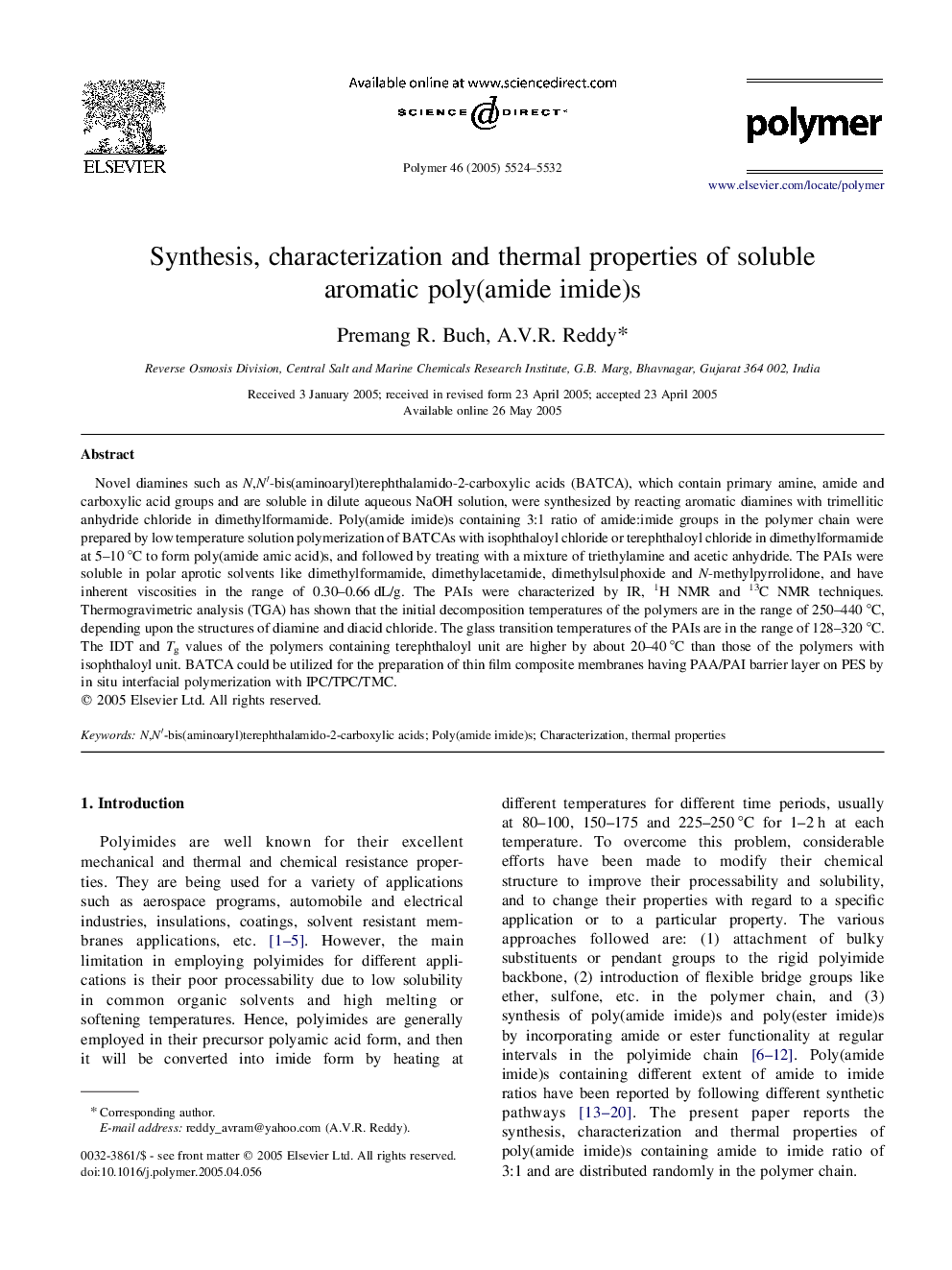 Synthesis, characterization and thermal properties of soluble aromatic poly(amide imide)s