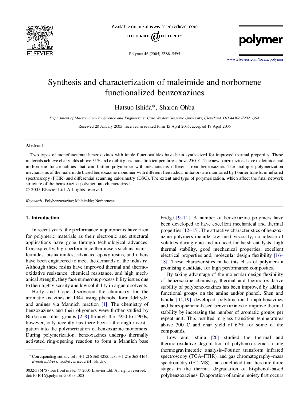 Synthesis and characterization of maleimide and norbornene functionalized benzoxazines