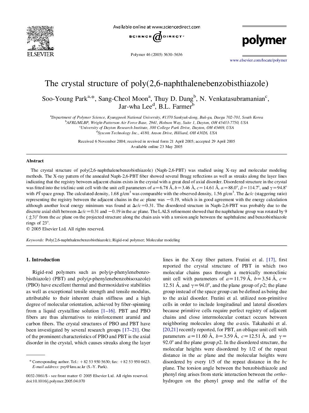 The crystal structure of poly(2,6-naphthalenebenzobisthiazole)