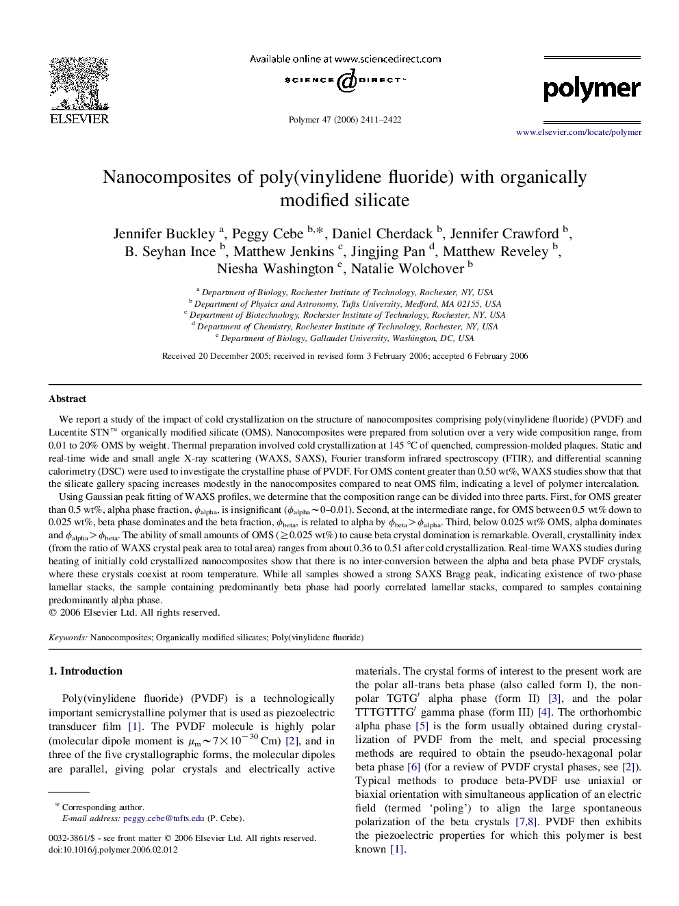 Nanocomposites of poly(vinylidene fluoride) with organically modified silicate