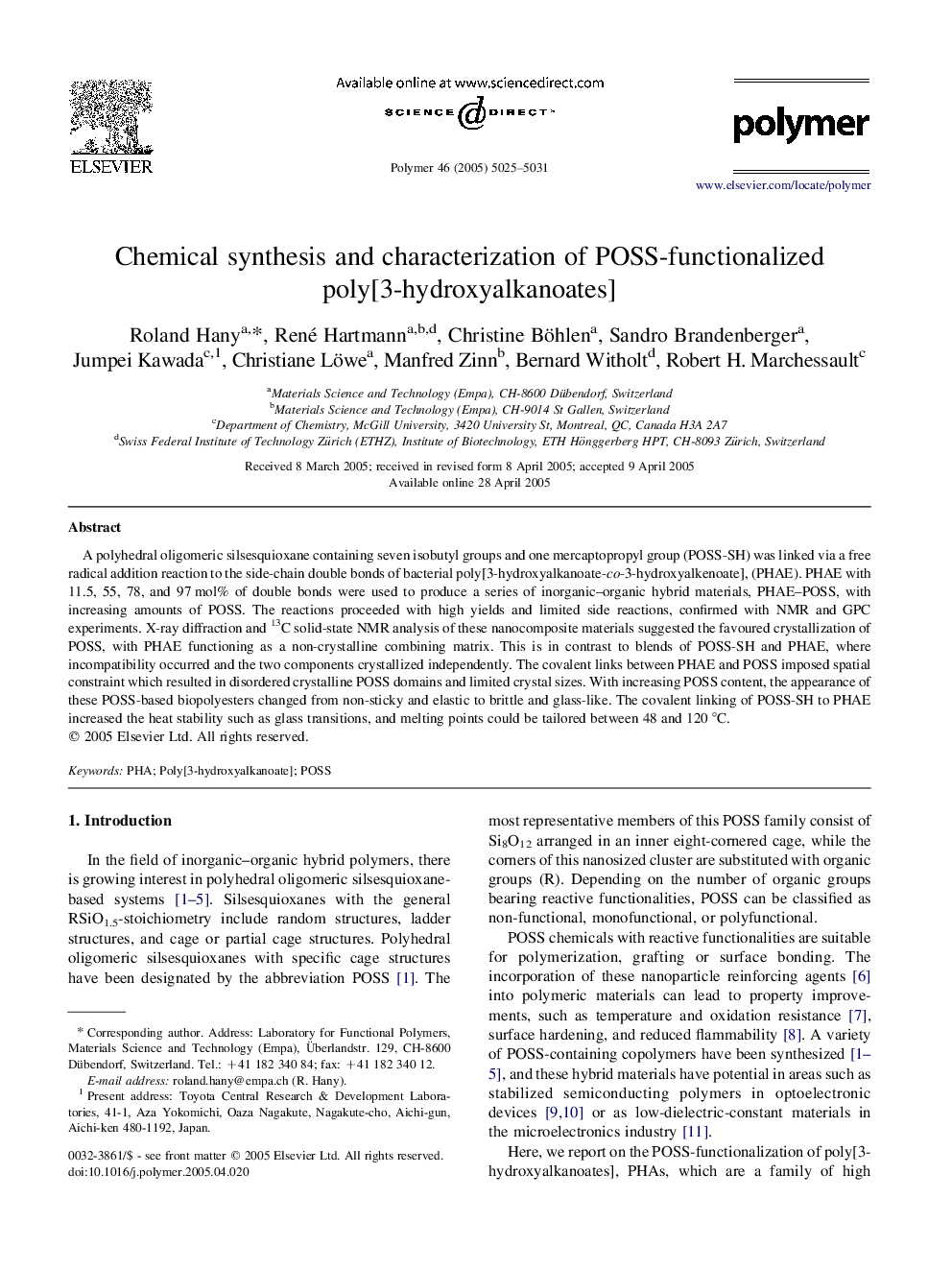 Chemical synthesis and characterization of POSS-functionalized poly[3-hydroxyalkanoates]