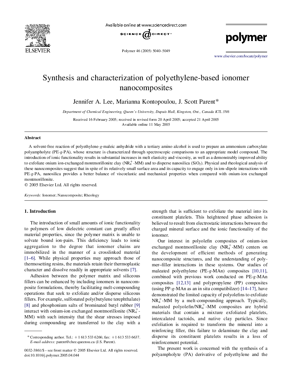 Synthesis and characterization of polyethylene-based ionomer nanocomposites
